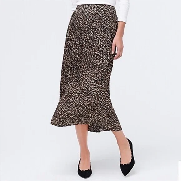 J. Crew Pleated Leopard Midi Skirt - Picture 1 of 9